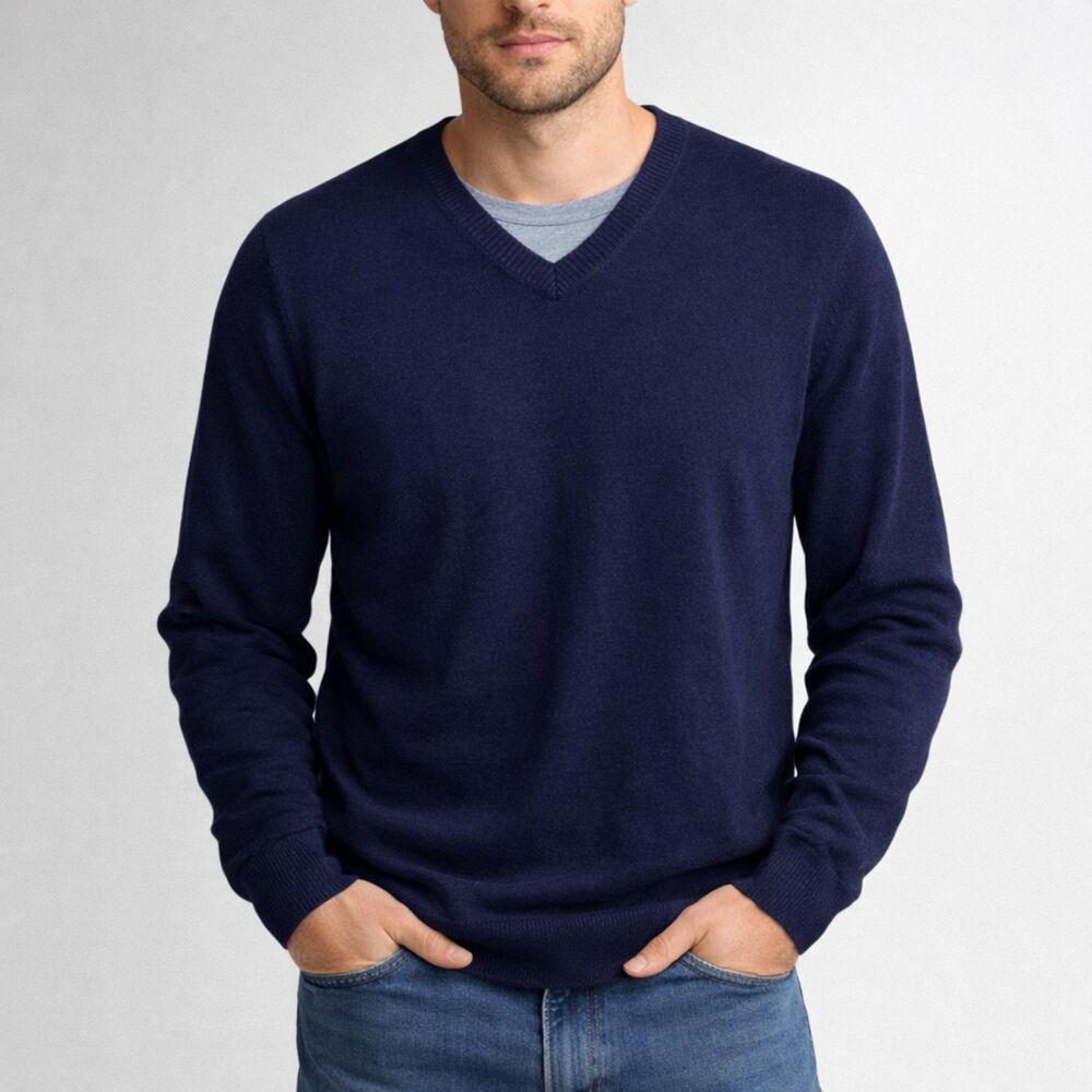 Eddie Bauer Cotton Merino Wool V-Neck Sweater Mens Sz 2XL Navy Classic Outdoors